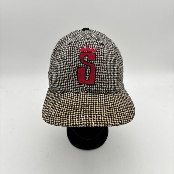 Vintage 90s Stussy Houndstooth S Crown Logo Snapback Baseball Cap Capz Rare - Picture 1 of 10